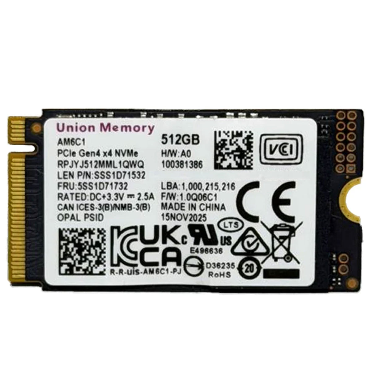 Union Memory AM6C1 512GB M.2 2242 PCIe Gen4x4 NVMe SSD